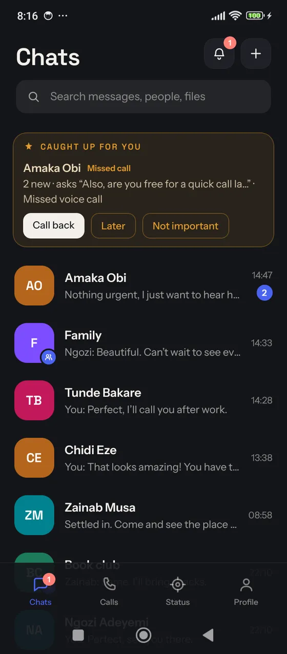 The chats list in NIDEA