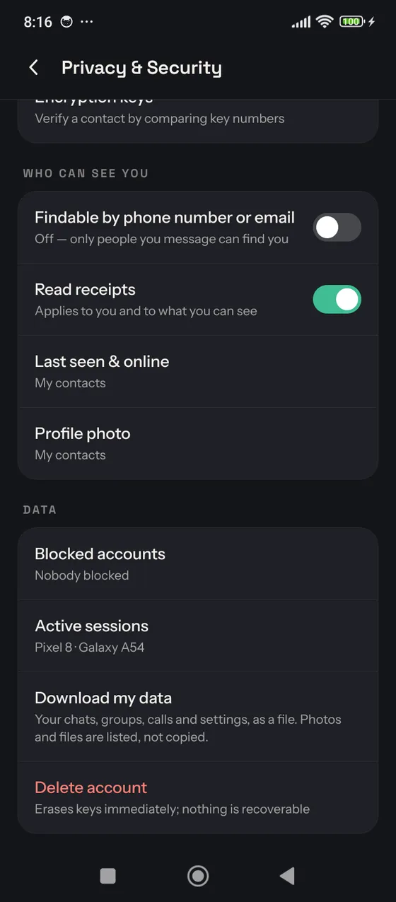 Private by default: a screen from NIDEA